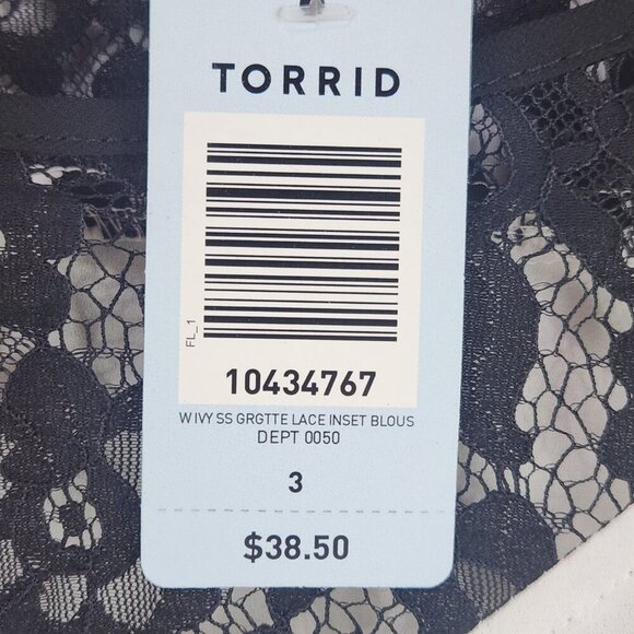 NWT Torrid Georgette Lace Inset Bouse Size 3X Ivory Black Flutter Sleeve Dressy - Picture 7 of 7